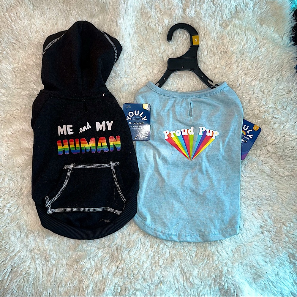 Dog hoodie & tee PRIDE rainbow theme proud pup & human size small NWT puppy toy